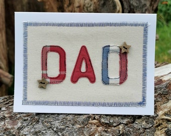Appliquéd fabric card ~ Dad, Fathers day, Birthday, Any Occasion, Blank Inside, Greetings card, Handmade in Wales 5x7"