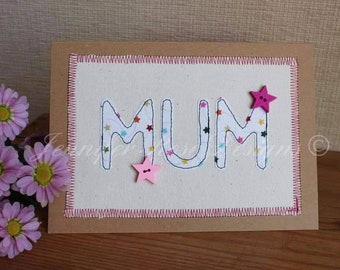 Appliquéd fabric card ~ Mum, Mothers day, Birthday, Any Occasion, Blank Inside, Greetings card, Handmade in Wales 5x7"