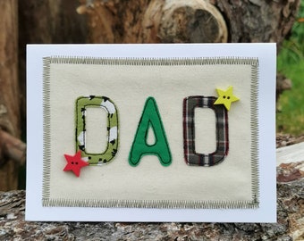 Appliquéd fabric card ~ Dad, Fathers day, Birthday, Any Occasion, Blank Inside, Greetings card, Handmade in Wales 5x7"