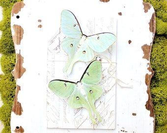 NEW 2023 collection no. 44 silk butterflies . 2 large green aqua luna moths hair clips, pins, magnets . birthday, wedding, bridesmaids