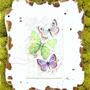 collection no. 50 silk butterflies . 1 large, 2 small green periwinkle blue purple hair clips, pins, magnets .  wedding, boho