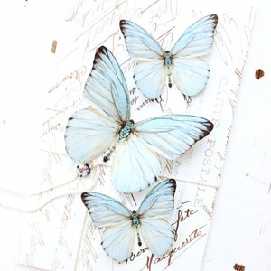 NEW 2023 collection no. 43 silk butterflies . 1 large, 2 small blue hair clips, pins, magnets . birthday gift, wedding, bridesmaids, party image 2