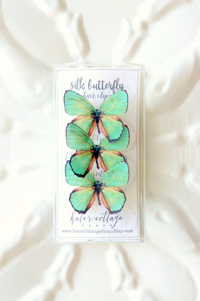 green silk butterflies . 1-20 hair clips, pins, magnets . your choice . birthday gift, wedding, bridesmaids, parties image 9