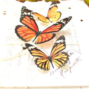 NEW 2023 collection no. 51 silk butterflies . 1 large, 2 small orange monarch woodland hair clips, pins, magnets . wedding, boho image 4