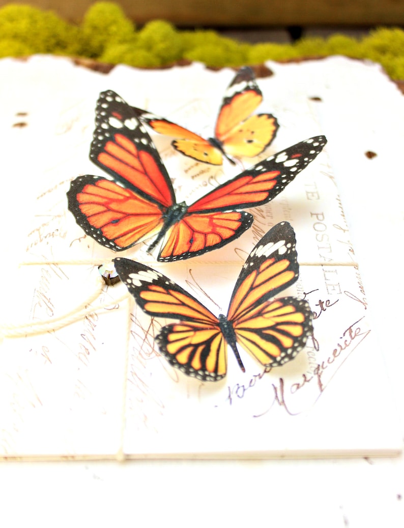 NEW 2023 collection no. 51 silk butterflies . 1 large, 2 small orange monarch woodland hair clips, pins, magnets . wedding, boho image 4