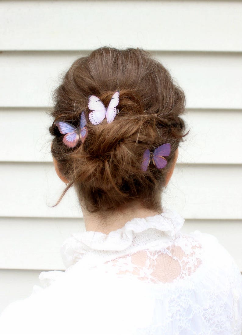 purple silk butterflies . 1-20 hair clips, pins, magnets . your choice . amethyst violet birthday gift, wedding, bridesmaids image 2