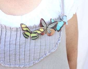 1-9 butterfly pins . silk butterflies . realistic pinback . gifts for birthday, wedding, bridesmaid . costume . handmade
