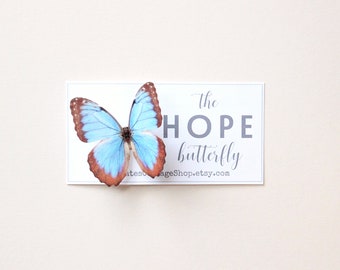 the HOPE butterfly . handmade blue silk hair clip . bar pin . peace tranquility faith love serenity metamorphosis miscarriage nurse gift