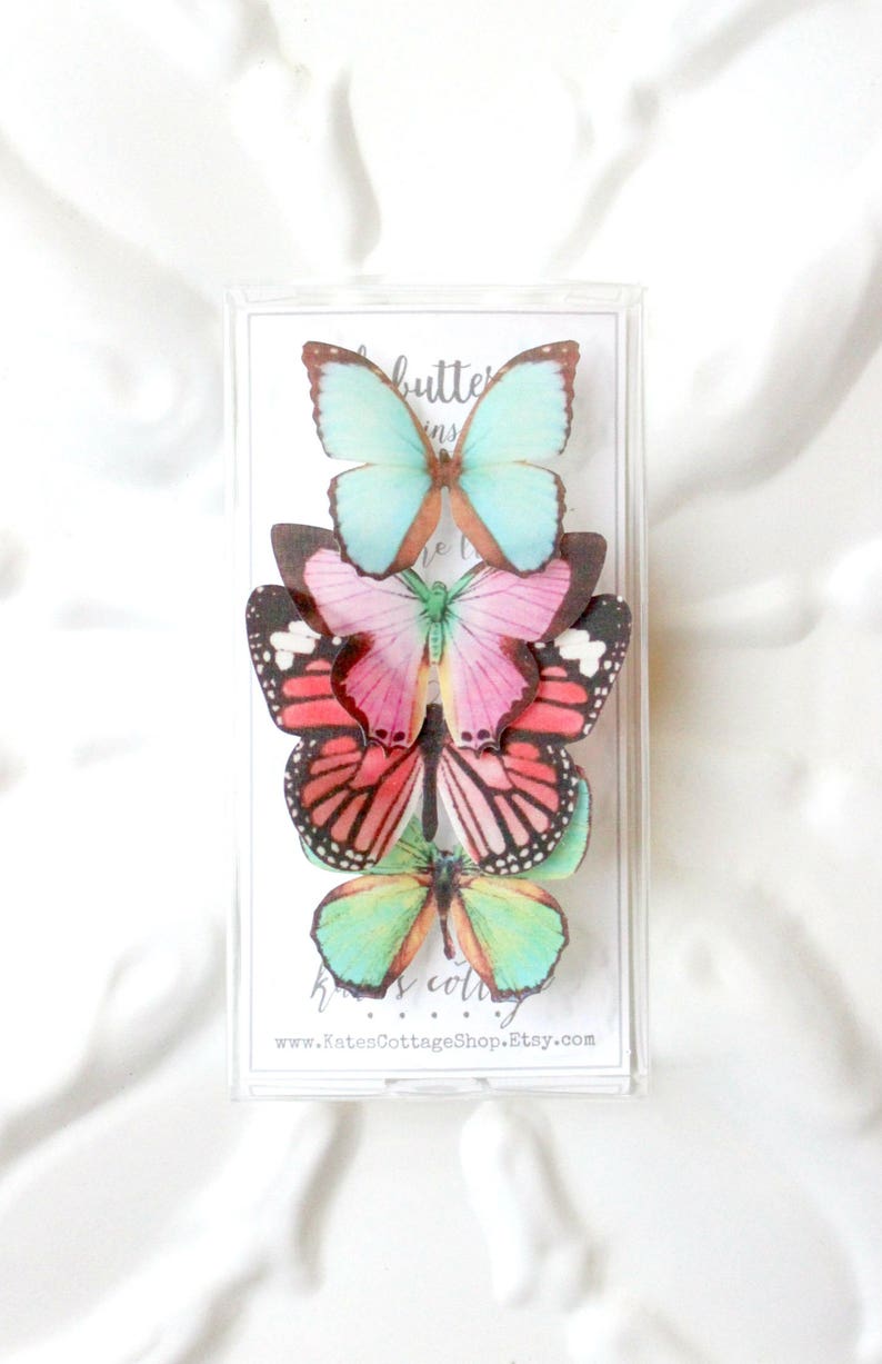 4 Butterfly Pins . Silk Butterflies . Realistic Pinback . Etsy
