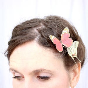 collection no. 33 . 2 pink silk butterflies number 42, 43 . hair clips, pins, magnets . realistic gifts birthday, prom, wedding, bridesmaids image 2