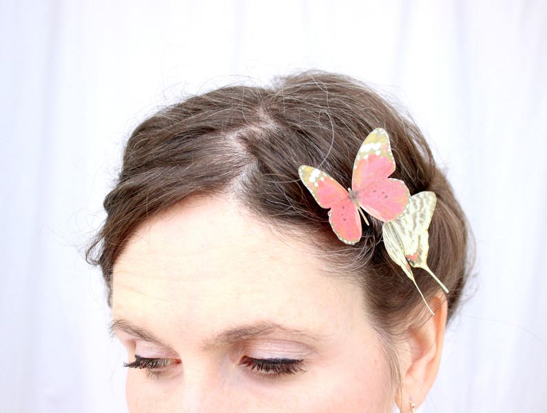 collection no. 33 . 2 pink silk butterflies number 42, 43 . hair clips, pins, magnets . realistic gifts birthday, prom, wedding, bridesmaids image 2