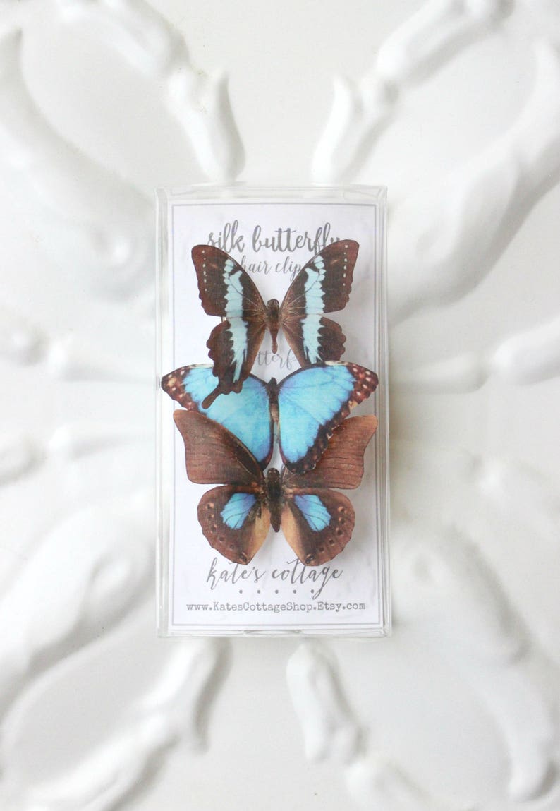 blue silk butterflies . 1-20 hair clips, pins, magnets . your choice . fairy sky birthday gift, wedding, bridesmaids, favor image 9