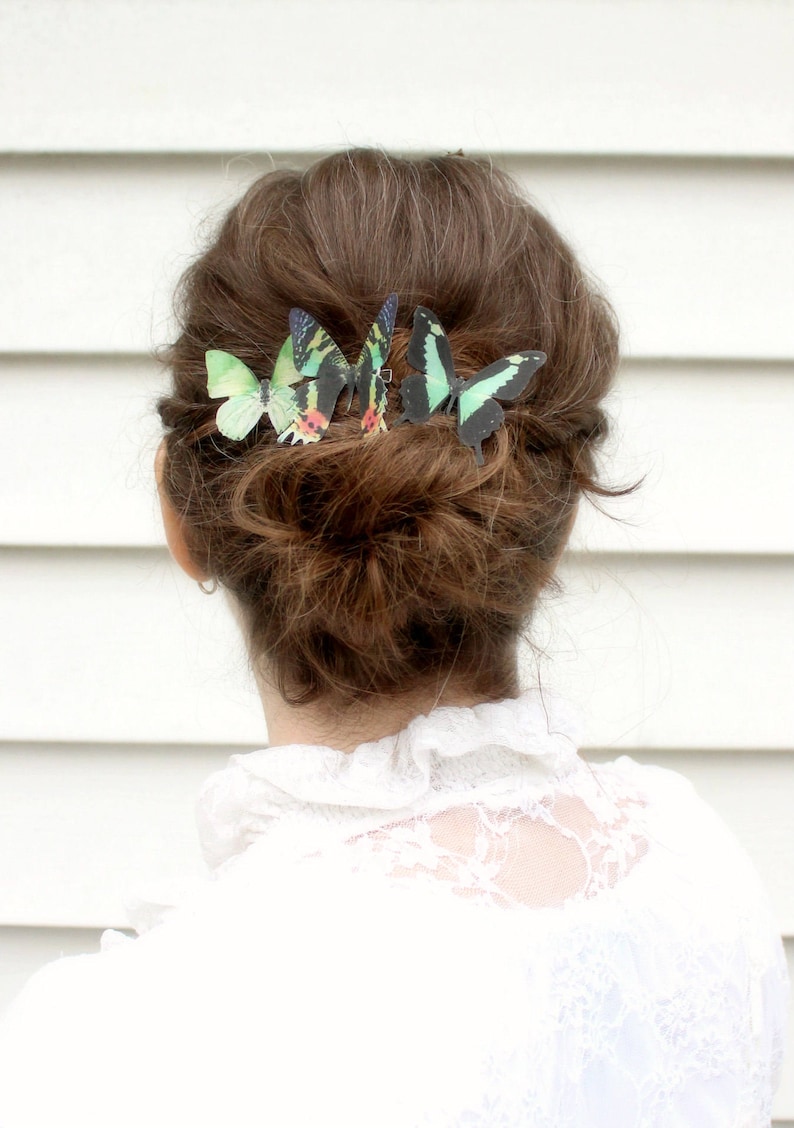 green silk butterflies . 1-20 hair clips, pins, magnets . your choice . birthday gift, wedding, bridesmaids, parties image 2