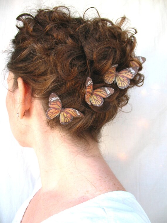 Items similar to five silk monarch butterfly hair clips 