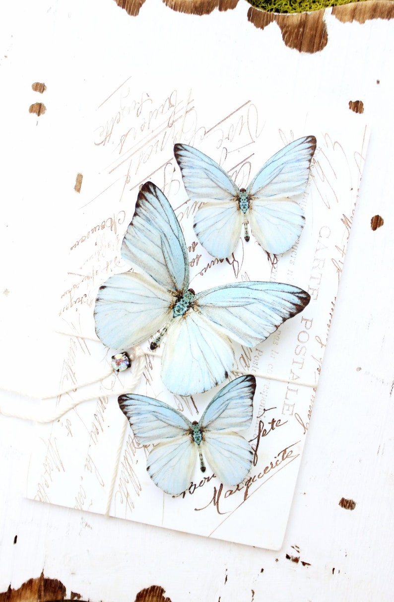 NEW 2023 collection no. 43 silk butterflies . 1 large, 2 small blue hair clips, pins, magnets . birthday gift, wedding, bridesmaids, party image 2