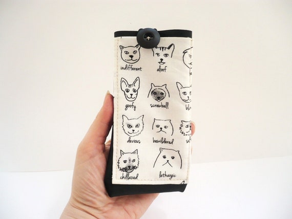 su simil Etsy portaocchiali vegan Simpatici gatti in collo da pelle 58qzRYwnz