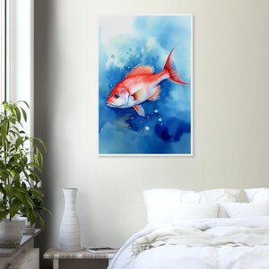 Lebendiges Red Snapper Poster - Handgemachte Aquarell Ozean Kunst