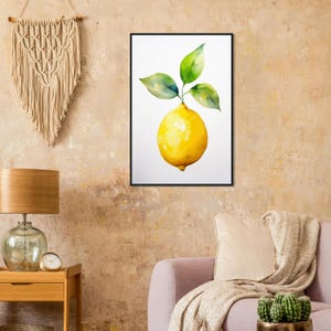 Lemon Watercolor Wall Art | Yellow Citrus Fruit Print | Farmhouse Kitchen Decor on Matte Poster