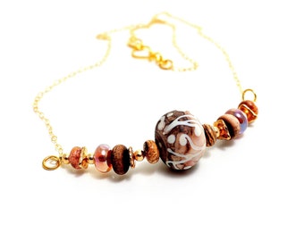 Lampwork Tribal Ethnic Necklace. Handmade Scrolled Glass Beads. OOAK Boho Southwest Necklace.