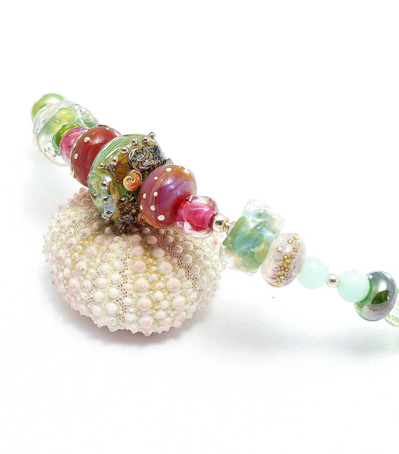 Artisan Lampwork Glass Bead Necklace. Beautiful Spring Colors. Beach Boho Necklace. Anniversary Gifts For Her. Lampwork Beaded Jewelry. image 2