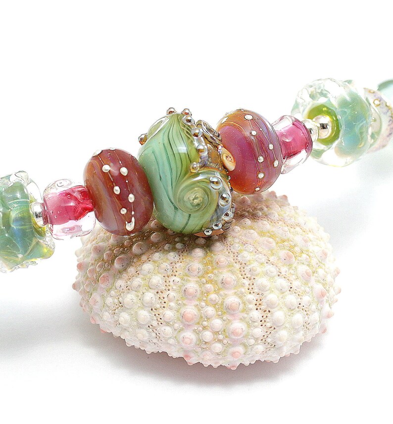 Artisan Lampwork Glass Bead Necklace. Beautiful Spring Colors. Beach Boho Necklace. Anniversary Gifts For Her. Lampwork Beaded Jewelry. image 4