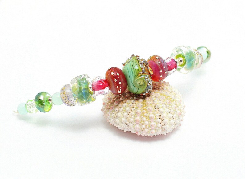 Artisan Lampwork Glass Bead Necklace. Beautiful Spring Colors. Beach Boho Necklace. Anniversary Gifts For Her. Lampwork Beaded Jewelry. image 1