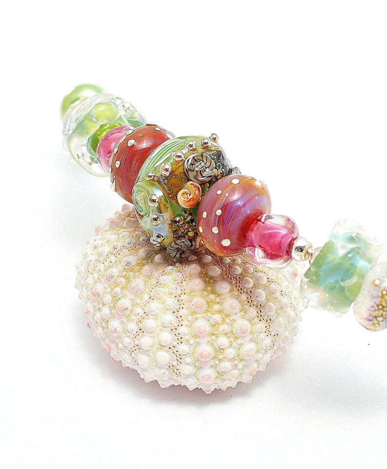 Artisan Lampwork Glass Bead Necklace. Beautiful Spring Colors. Beach Boho Necklace. Anniversary Gifts For Her. Lampwork Beaded Jewelry. image 3