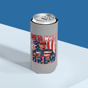 Patriotic Slim Can Cooler | Red White & Brew Beverage Insulator, Fourth of July Drink Holder, Summer BBQ Accessory, Party Favor, Outdoor Fun