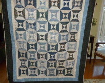 Handmade Quilt--Hour Glass patchwork quilt--all blue--free shipping