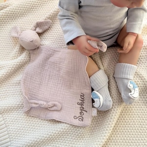 Personalisiertes Kaninchen Lovey: Musselin Baby Schmusetuch, Neugeborenen Geschenk