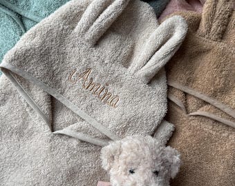 Poncho-asciugamano personalizzato per neonati: accappatoio in cotone con cappuccio e orecchie