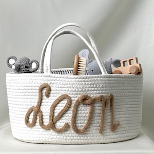Personalisierter Baby Geschenkkorb, Babyduschkorb aus Baumwolle, Neugeborenen Geschenk, personalisiertes Baby Namensgeschenk, Ostern Babykorb, Baby Spielzeug Aufbewahrung.