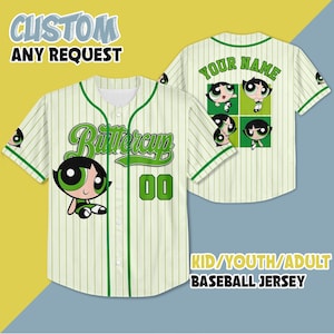 Personalized The Powerpuff Girls Buttercup Baseball Jersey, Funny The Powerpuff Girls 90s Cartoons Jersey, Retro Power Puff Girls Jersey