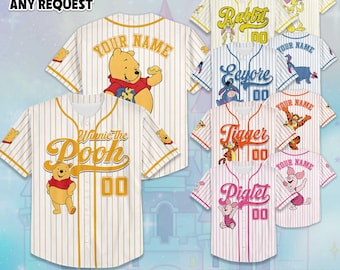Camiseta de béisbol personalizada de Winnie the Pooh, camiseta de Winnie the Pooh de Disneyland, atuendo del equipo de béisbol para el viaje a Disney 2025