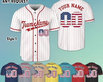 Camiseta de béisbol de EE. UU. personalizada con nombre y número de equipo, camiseta personalizada del 4 de julio, camiseta de béisbol patriótica, camiseta de EE. UU.