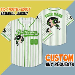 Custom Buttercup Baseball Jersey, Funny The Powerpuff Girls 90s Cartoons Jersey, Retro Power Puff Girls Jersey, Birthday Gift For Fans
