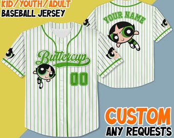 Camiseta de béisbol personalizada de Buttercup, divertida camiseta de dibujos animados de las Chicas Superpoderosas de los 90, camiseta retro de las Chicas Superpoderosas, regalo de cumpleaños para fanáticos