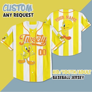 Custom Tweety Baseball Jersey, Personalize Tweety Jersey Shirt, Disney Baseball Jersey, Tweety Birthday Gift, Family Jersey