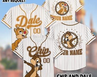 Camiseta de béisbol personalizada de Chip y Dale, camiseta de Disney Chip y Dale, atuendo del equipo de béisbol de Disney, regalo de cumpleaños de dibujos animados para niños y adultos.