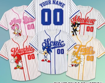 Camiseta de béisbol personalizada de los personajes de The Hedgehog, camiseta de cumpleaños de Sonic, atuendo del equipo de béisbol de Sonic The Hedgehog, regalo para un fan