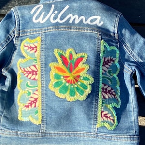 Custom Toddler Jean Jacket: Hand-Embellished Floral Denim