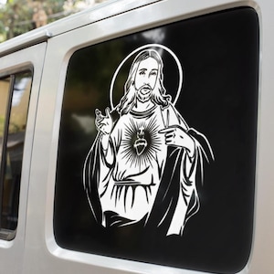 Calcomanía de fe cristiana hecha a mano, para parachoques, calcomanía, Sagrado Corazón de Jesús, calcomanía de vinilo del Sagrado Corazón de Jesús.