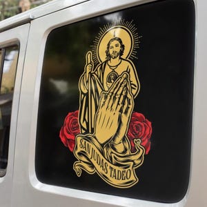 Handgemacht, christlicher Glaube Aufkleber, Stoßstange, Aufkleber, San Jewels Tadeo Muchas Gracias, Heiliger Jude Der Apostel, Vinyl.