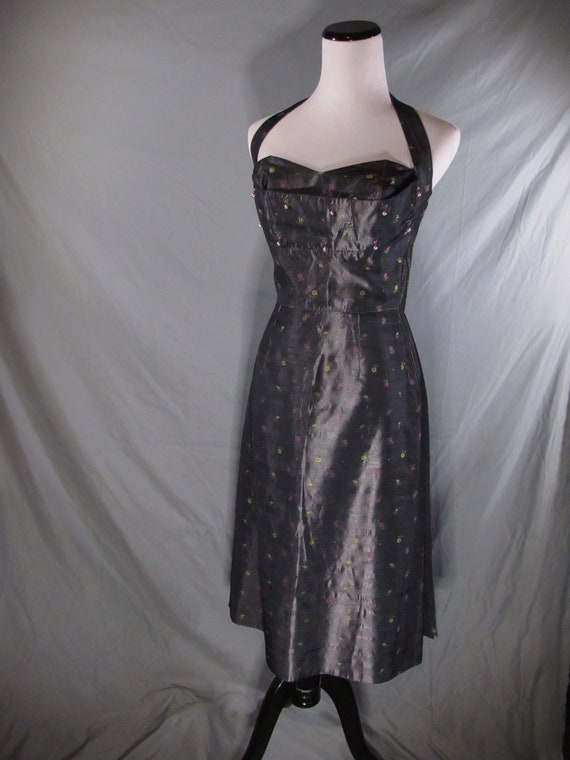 Vintage brocade halter wiggle dress 1950s