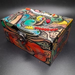 Wooden Stashbox / Pot Stash Box / Decorative Box Wedding Gift / Lacquered Handpainted Box / Office Supply Storage / Keys or Glasses Holder