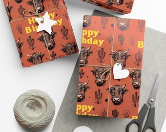 Gift Wrap Papers, Wrapping paper, Highland Cow wrapping paper, Western Wrapping paper.