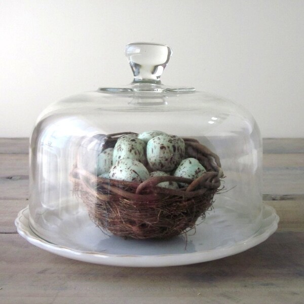 Vintage Glass Cloche Bell Jar Dome with Milk Glass Plate RESERVED FOR KATHY