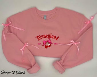 Disneyland crewneck ,  valentines embroidery hoodie ,pink hoodie coquette bow  ,coquette side bow sweater ,coquette Disneyland embroidery