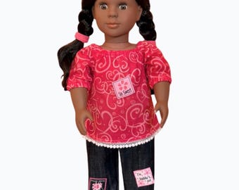 Pink Swirly Hearts Top with Denim Pants - 18" Doll Clothes