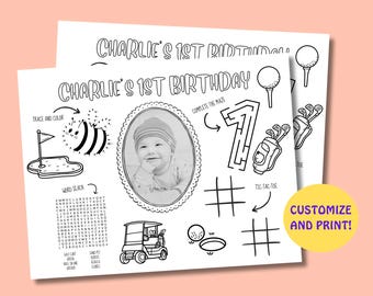 Customizable Golf Themed Birthday Kids Activity Sheet